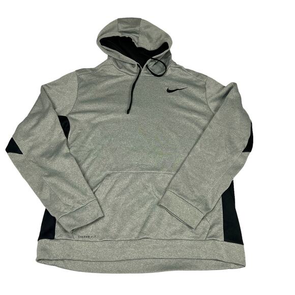 Nike Hoodie Sweatshirt Therma-Fit Light Grey Black Long Sleeve Activewear Large - Picture 1 of 12